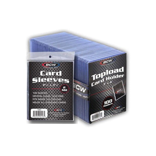 BCW 3x4 Toploader & Sleeve Combo – 100ct Each (Card Storage Set)