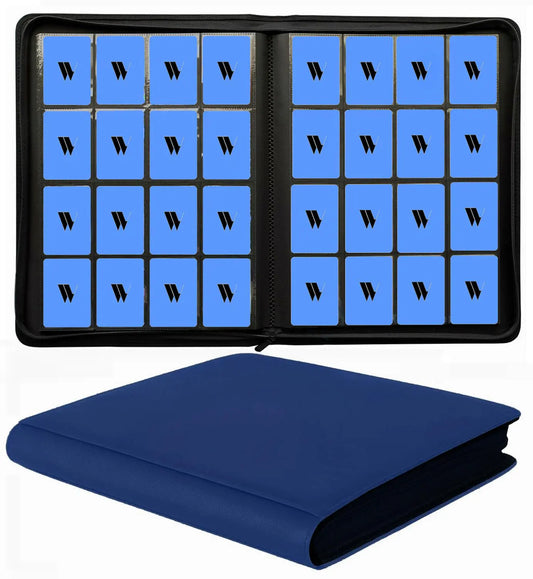 16-Pocket Trading Card Binder – 1000+ Card Capacity (Blue, Zippered)